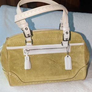 Coach Yellow Suede Shoulder Bag with White Trim